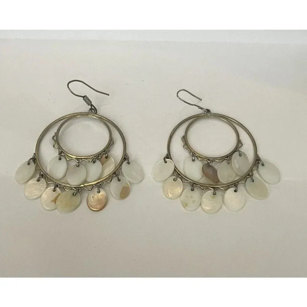 VTG Boho Gypsy Earrings Tribal Ethnic Festival Tassel Brass Hoop Drop Dangle